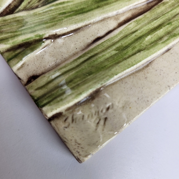 10×4 In, Relief Carved Ceramic Tile, Iris by Shannon Gresham 1997 Earth Song - Picture 5 of 9